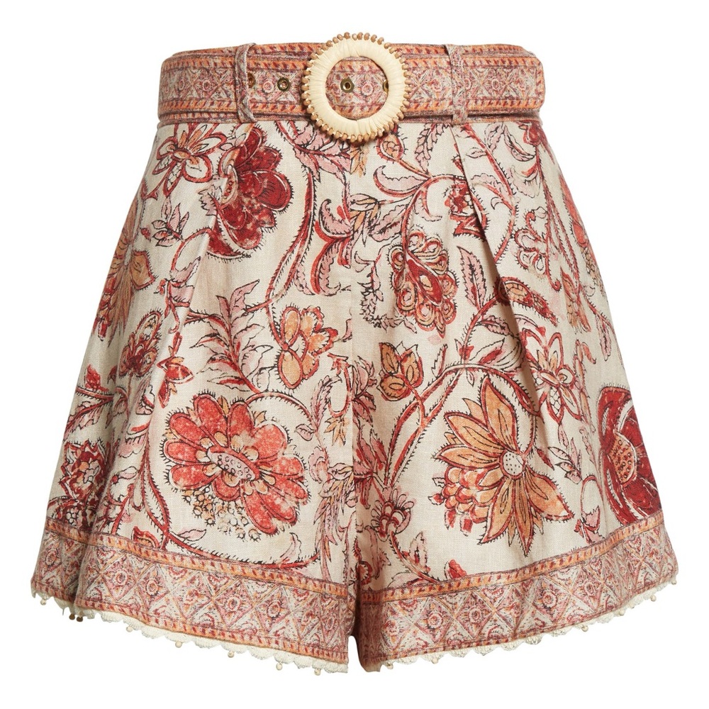 Zimmerman Vitali Belted Linen Floral Shorts size 0